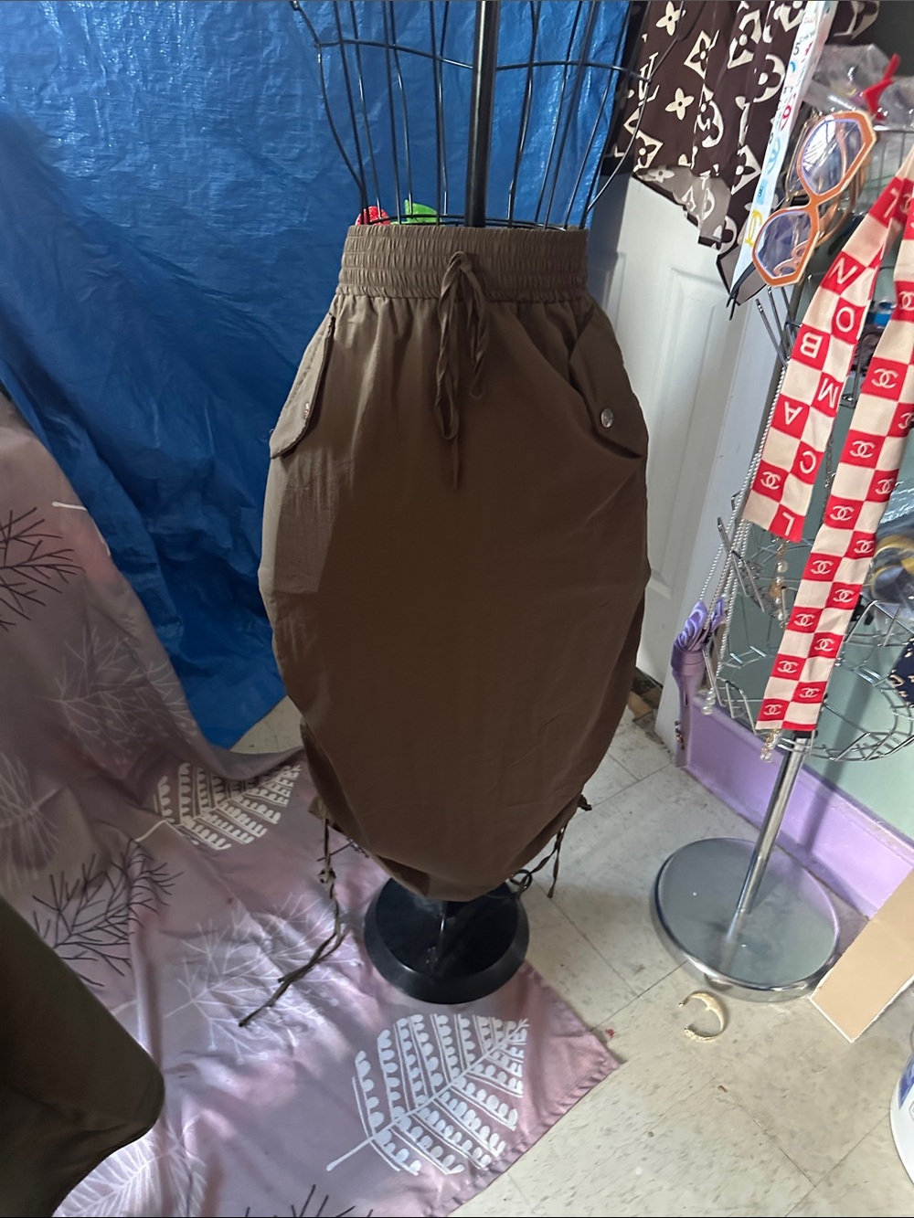 Women's Drawstring Cargo Midi Skirt - Brown